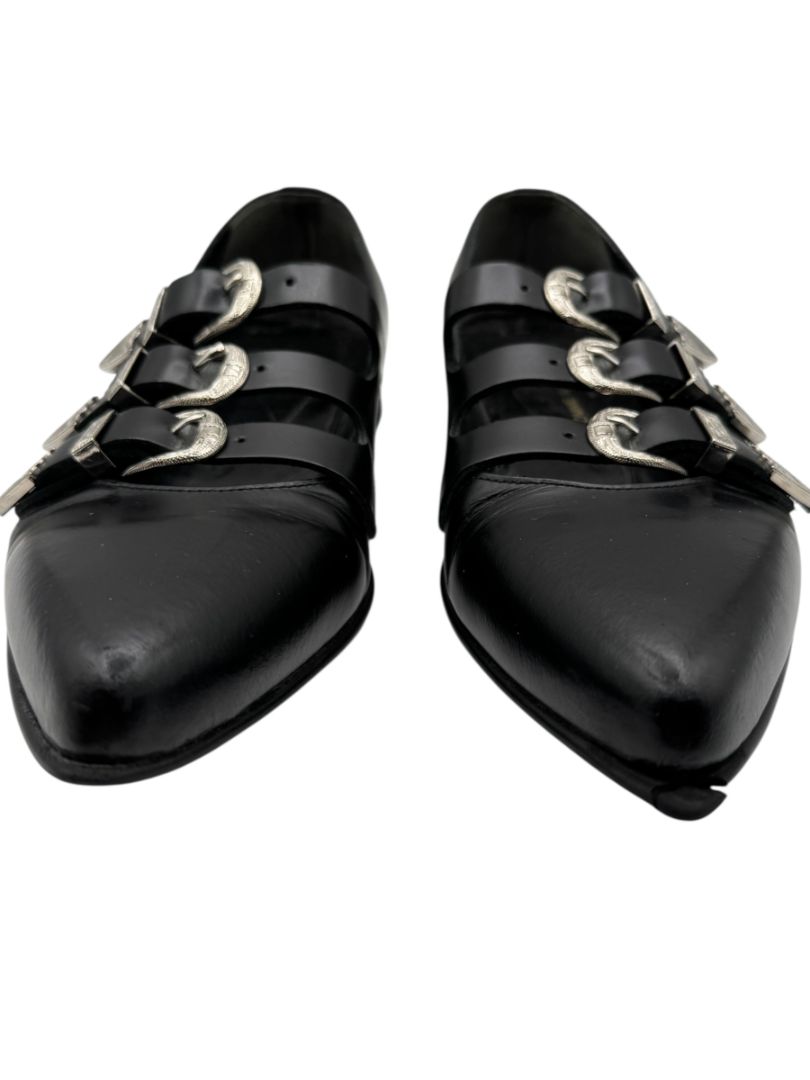 Comme des Garçons Black Triple-Buckle Leather Flats – Japanese Size 25