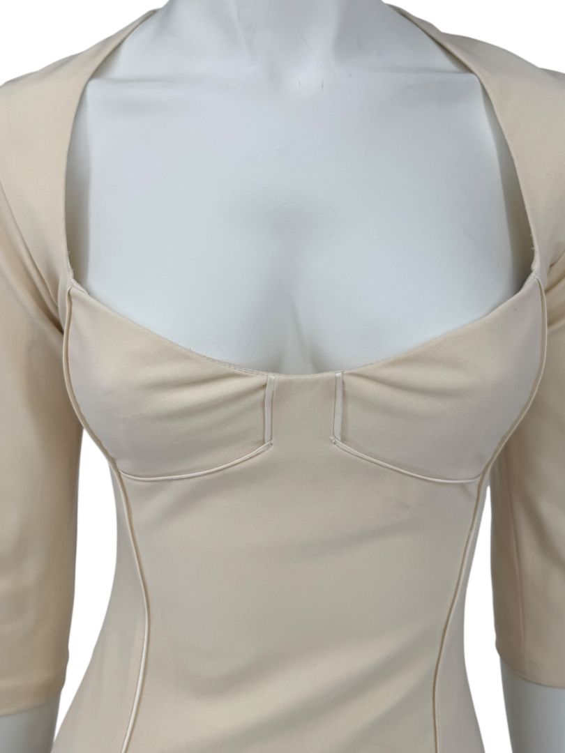 Pamella Roland Cream Bodycon Cut-Out Back Dress - Size 4