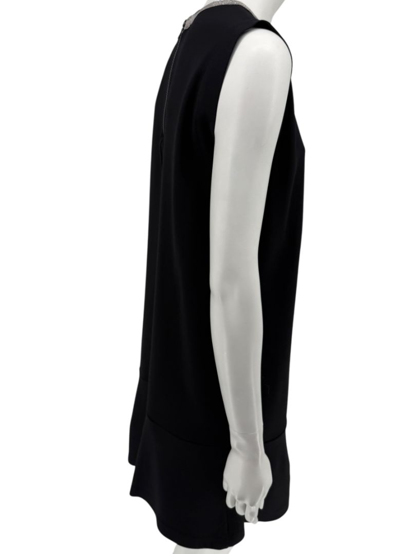 Brunello Cucinelli Black Wool Viscose Sleeveless Shift Dress Monili Beaded Collar - Large