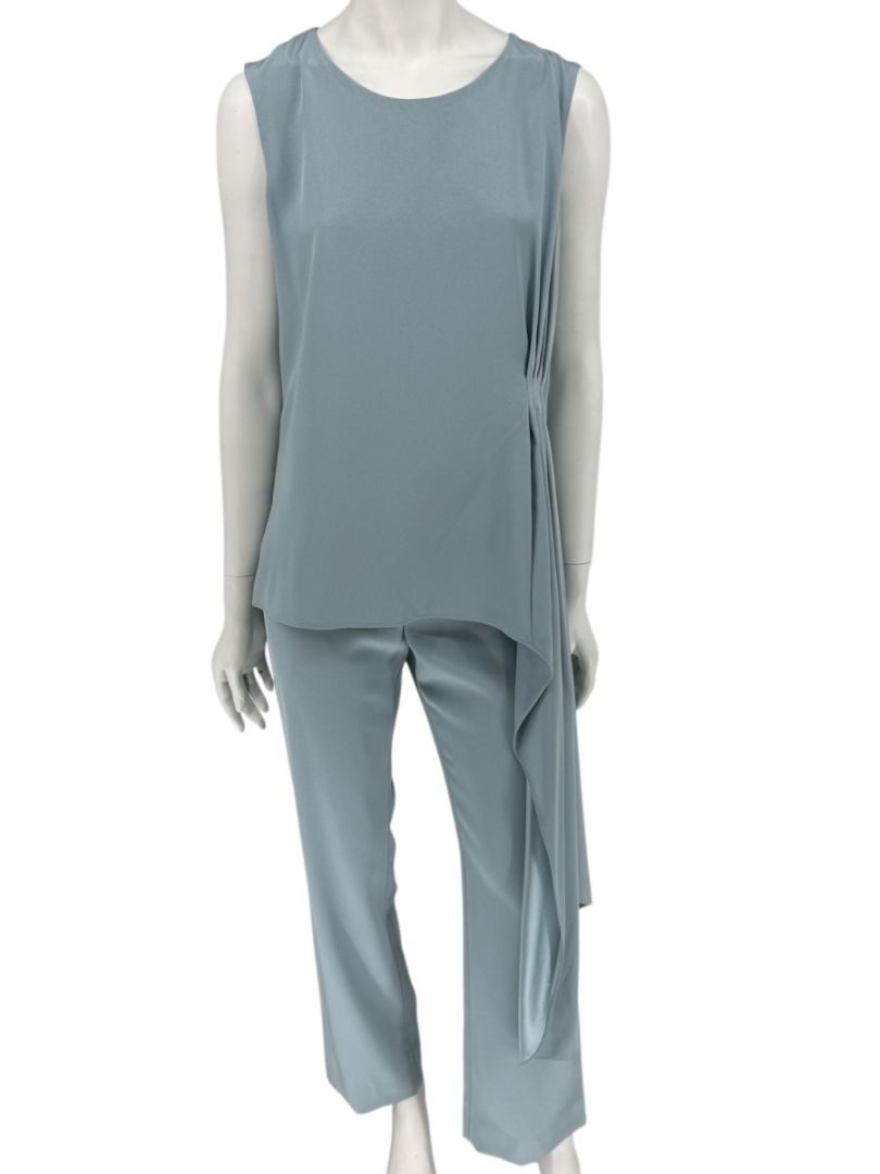 Pamella Roland Blue Draped Tunic & Pants Set Women’s Evening Formal 2 Piece – Size L