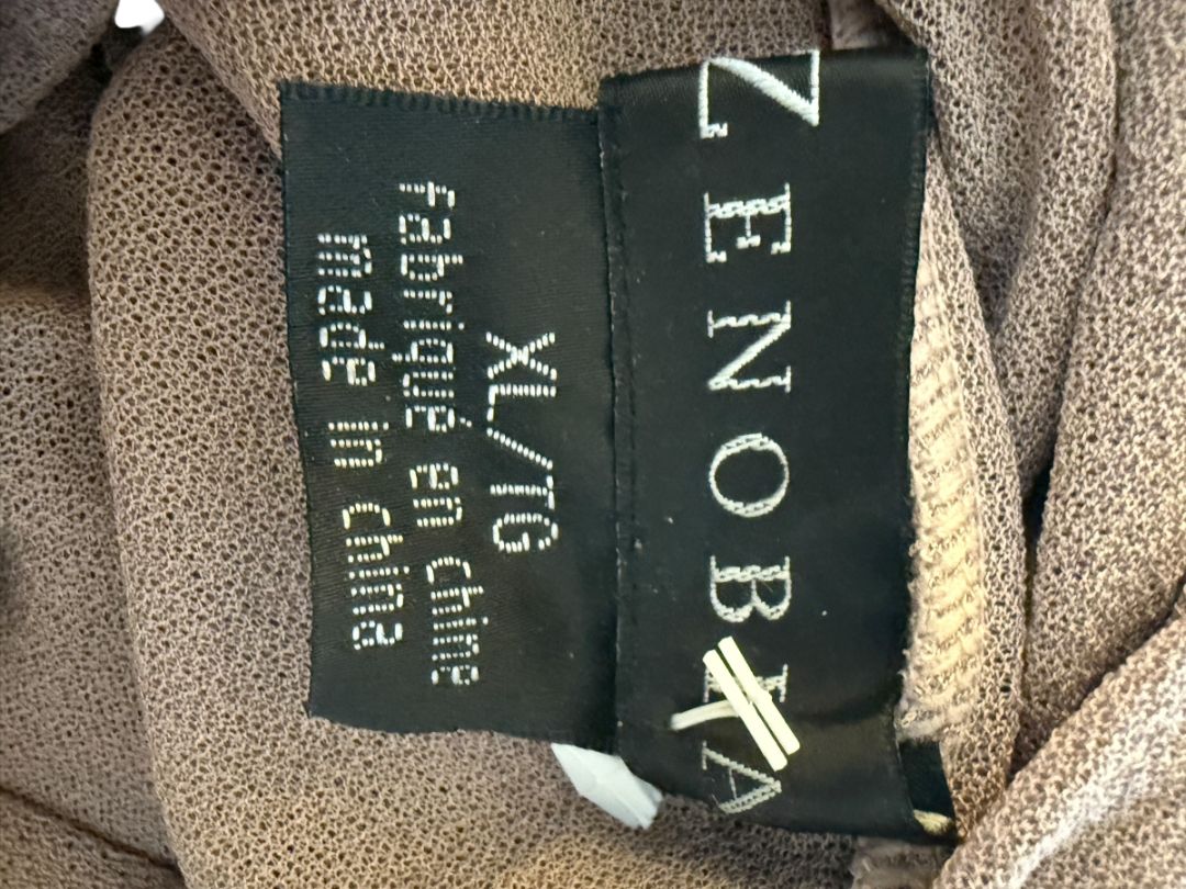 Zenobia Taupe Silk Turtleneck Blouse – Size XL