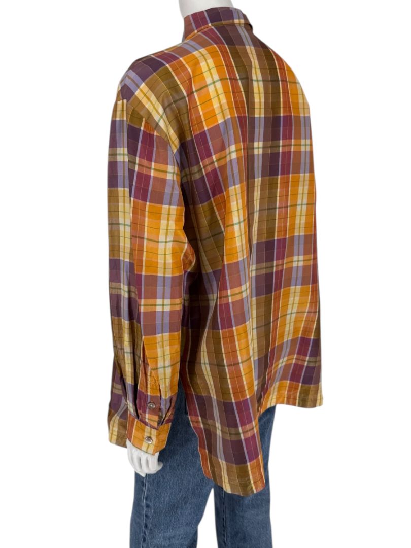 Linda Allard for Ellen Tracy 100% Silk Plaid Button-Up Shirt – Size 14