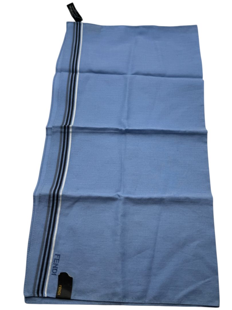 Fendi Blue Cotton Striped Border Square Scarf