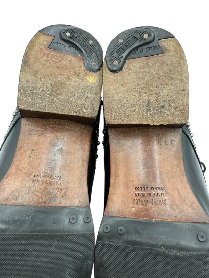 Miu Miu Black Studded Leather Oxford Shoes – Size 39.5