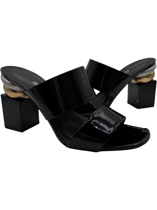 Salvatore Ferragamo Black Patent Block Heel Mules - Size 8.5