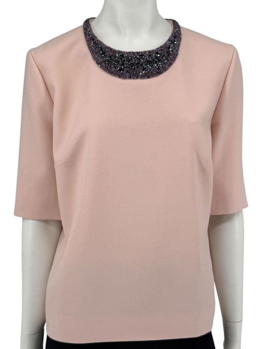 Lanvin Powder Pink Embellished Wool Top – Size FR 40
