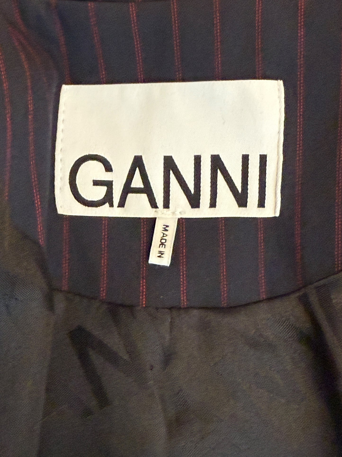 Ganni Navy Pinstripe Double-Breasted Blazer – Size M