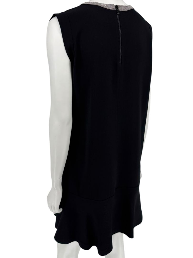 Brunello Cucinelli Black Wool Viscose Sleeveless Shift Dress Monili Beaded Collar - Large