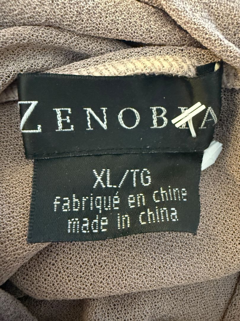 Zenobia Taupe Silk Turtleneck Blouse – Size XL
