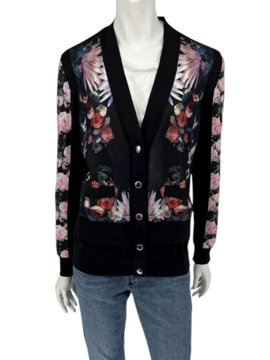 Givenchy Floral Silk-Panel Cashmere Cardigan – Size L
