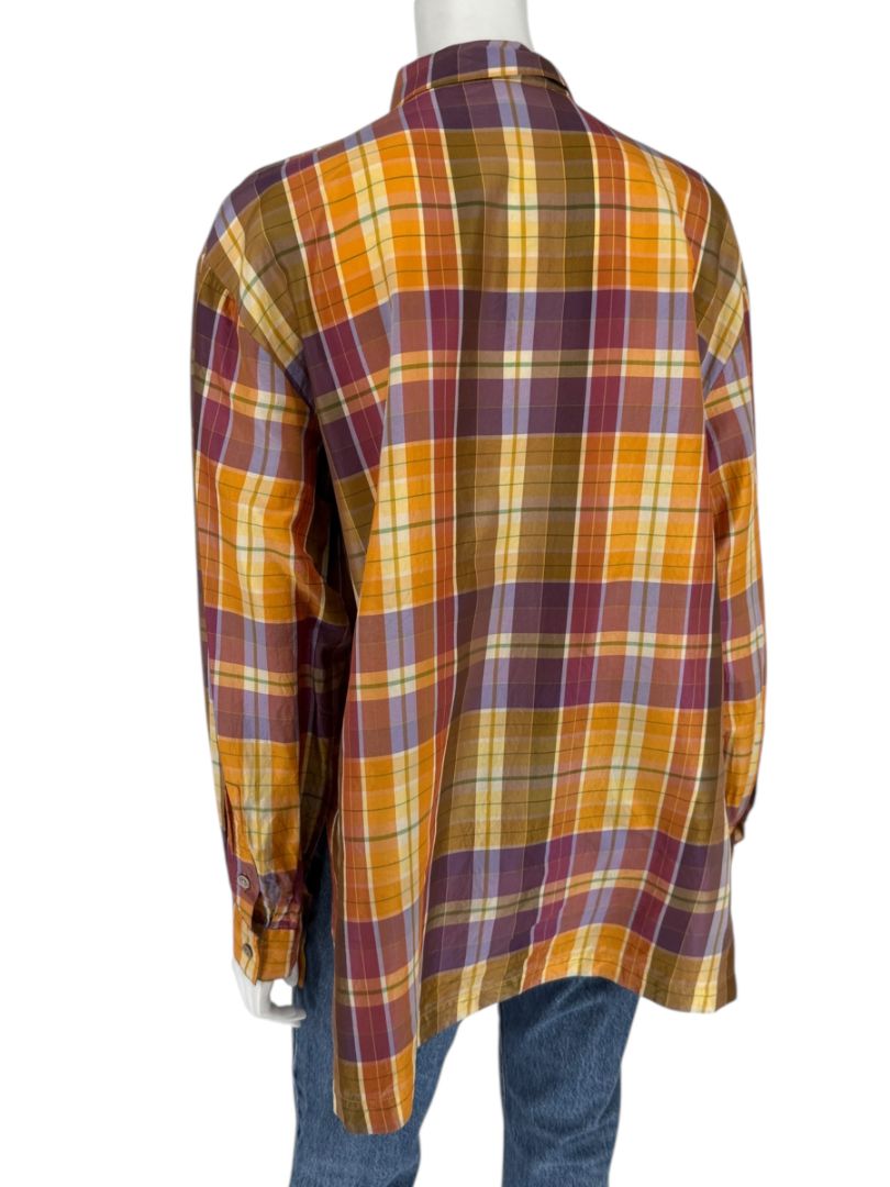 Linda Allard for Ellen Tracy 100% Silk Plaid Button-Up Shirt – Size 14