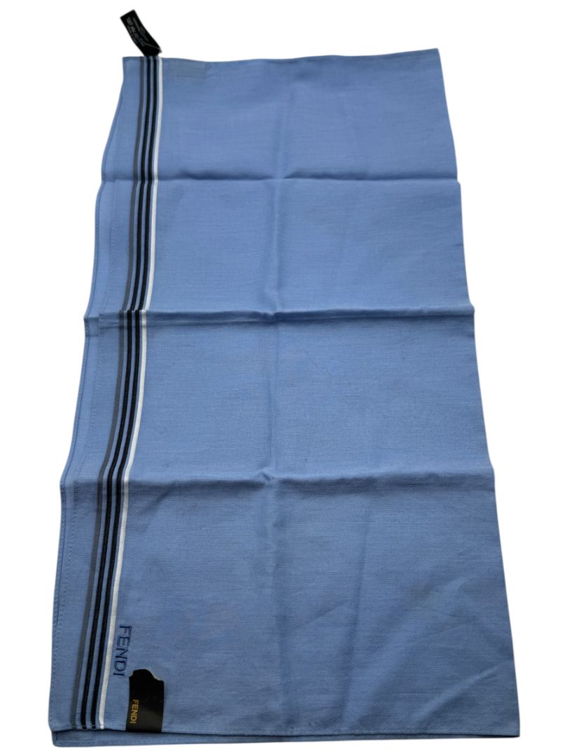 Fendi Blue Cotton Striped Border Square Scarf