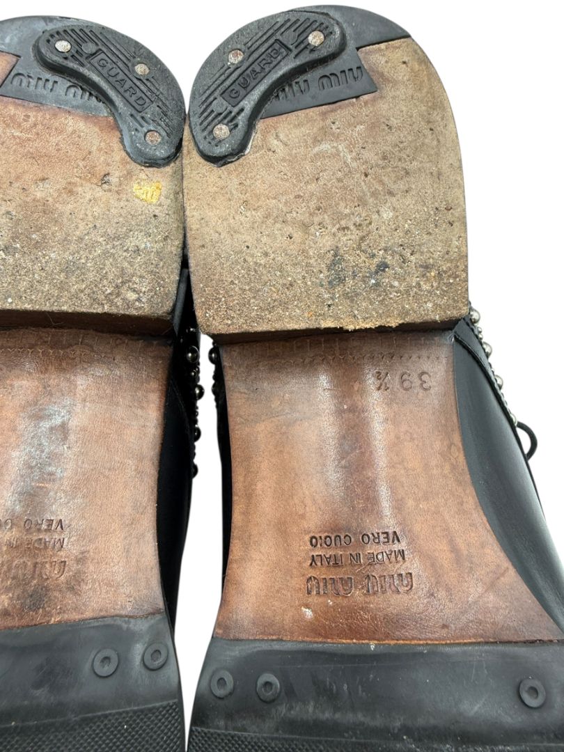 Miu Miu Black Studded Leather Oxford Shoes – Size 39.5