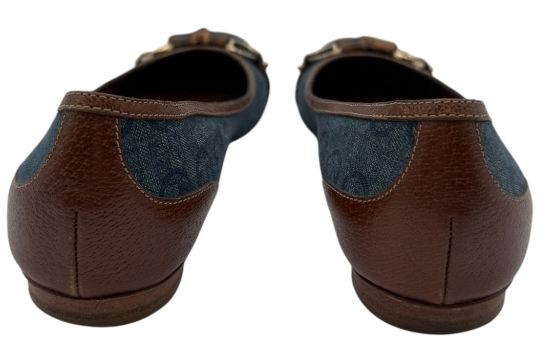 Gucci Blue GG Denim Bamboo Horsebit Ballet Flats – Size 11B