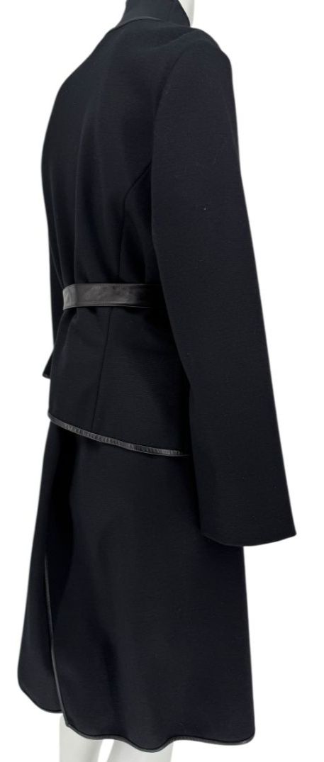 Douglas Hannant Black Wool Wrap Jacket with Nappa Leather Trim – Size 14