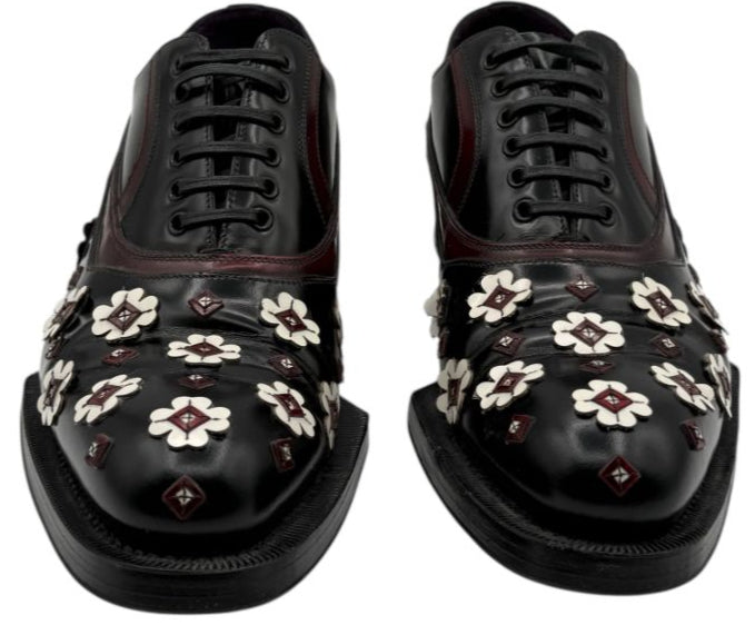 Prada Studded Floral Leather Oxfords – Size 40