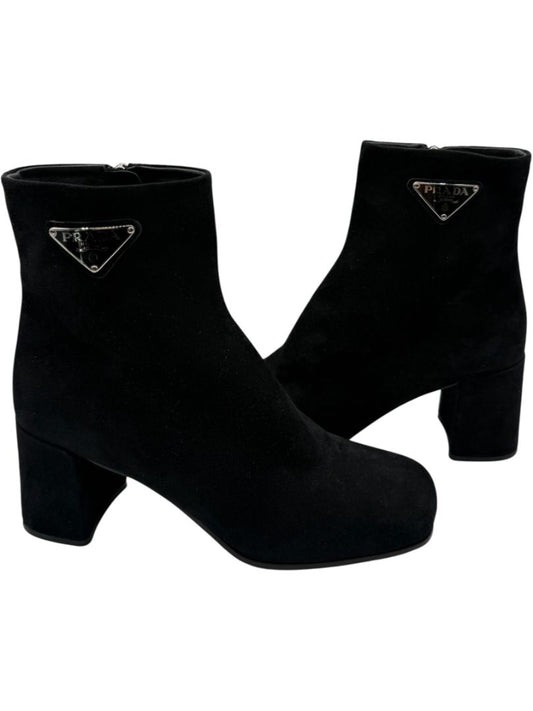 Prada Black Suede Ankle Boots – Size 39.5