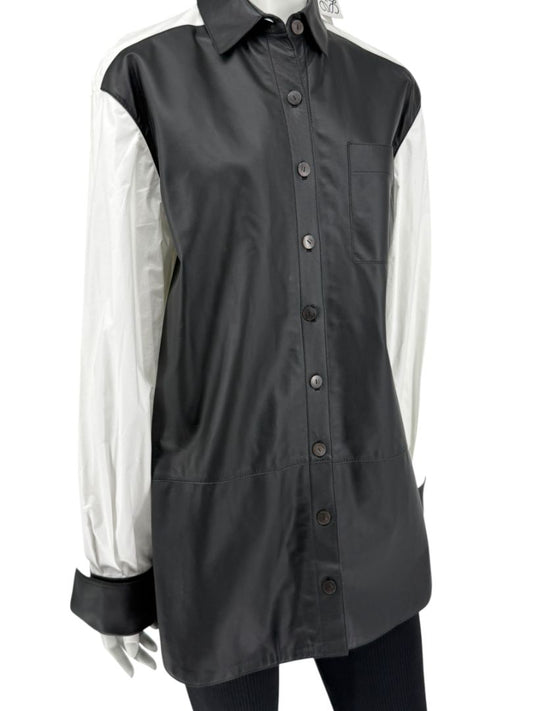 NWT Loewe Black & White Leather Panel Shirt – Size 34