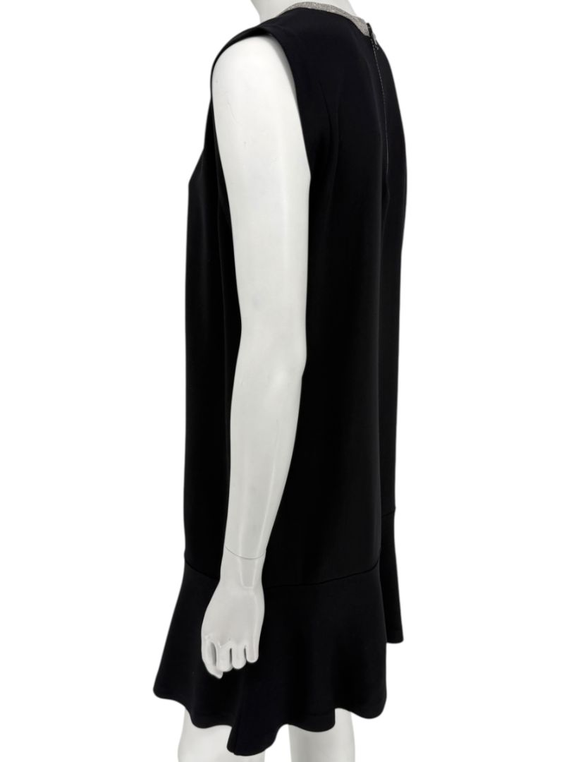 Brunello Cucinelli Black Wool Viscose Sleeveless Shift Dress Monili Beaded Collar - Large