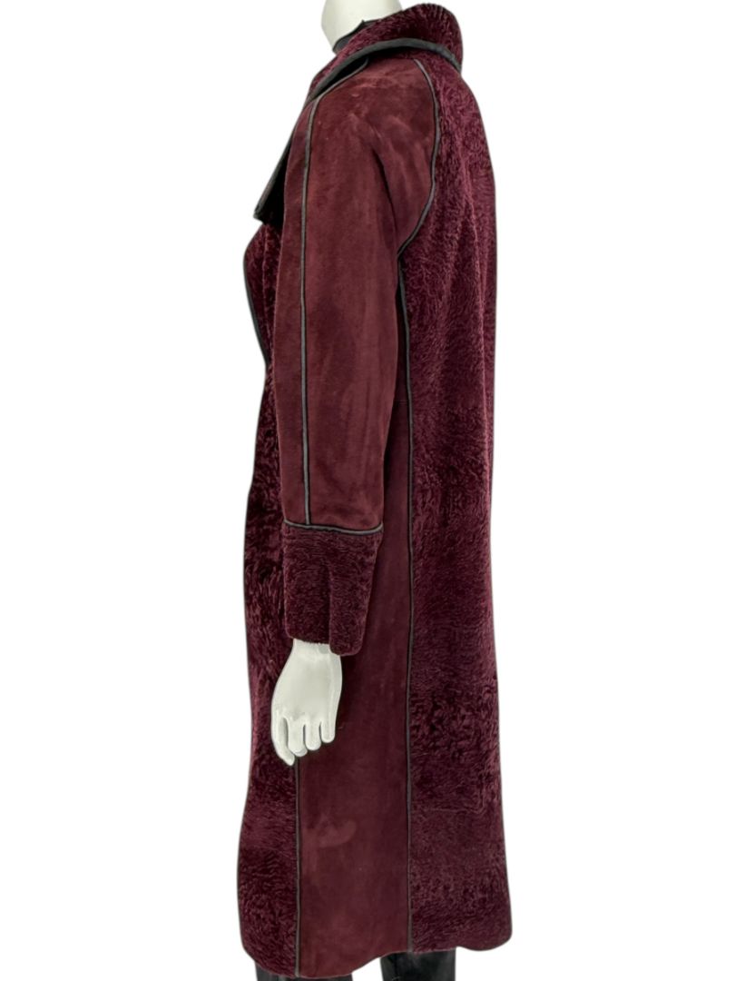 Pamella Roland Burgundy Shearling Cape Style Jacket with Leather Trim – Large