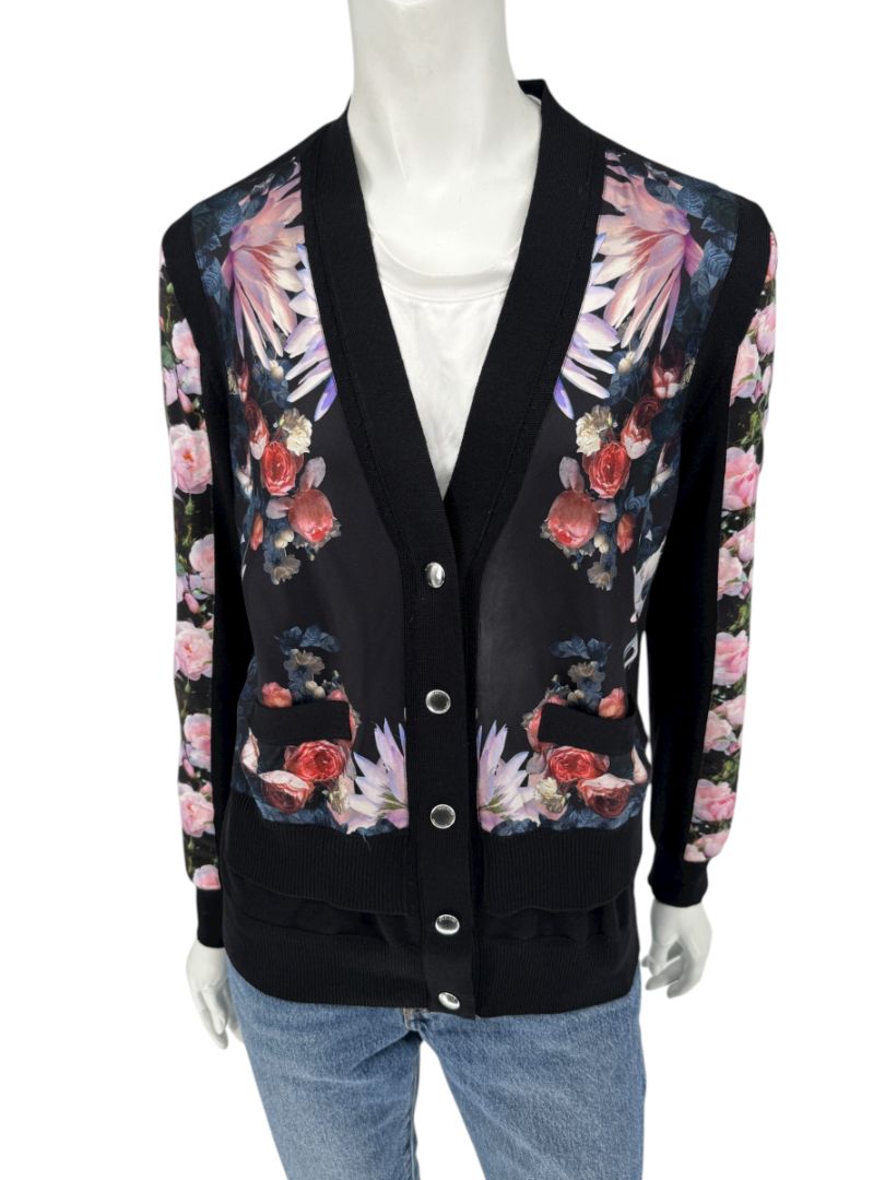 Givenchy Floral Silk-Panel Cashmere Cardigan – Size L