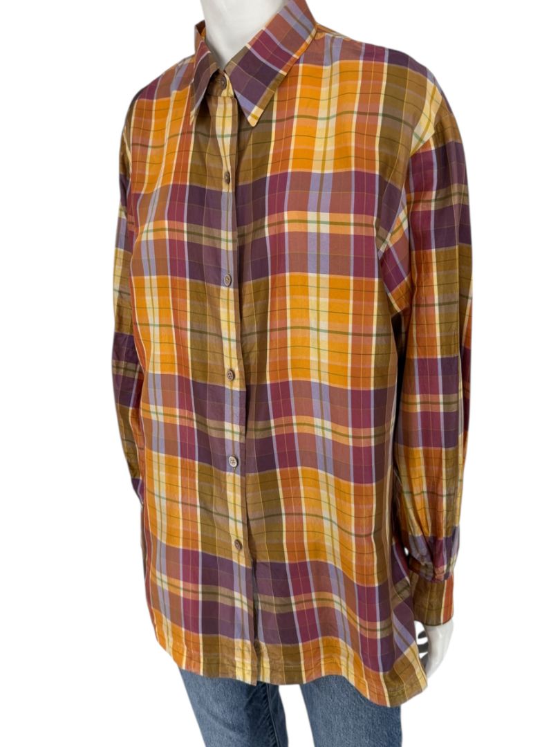 Linda Allard for Ellen Tracy 100% Silk Plaid Button-Up Shirt – Size 14