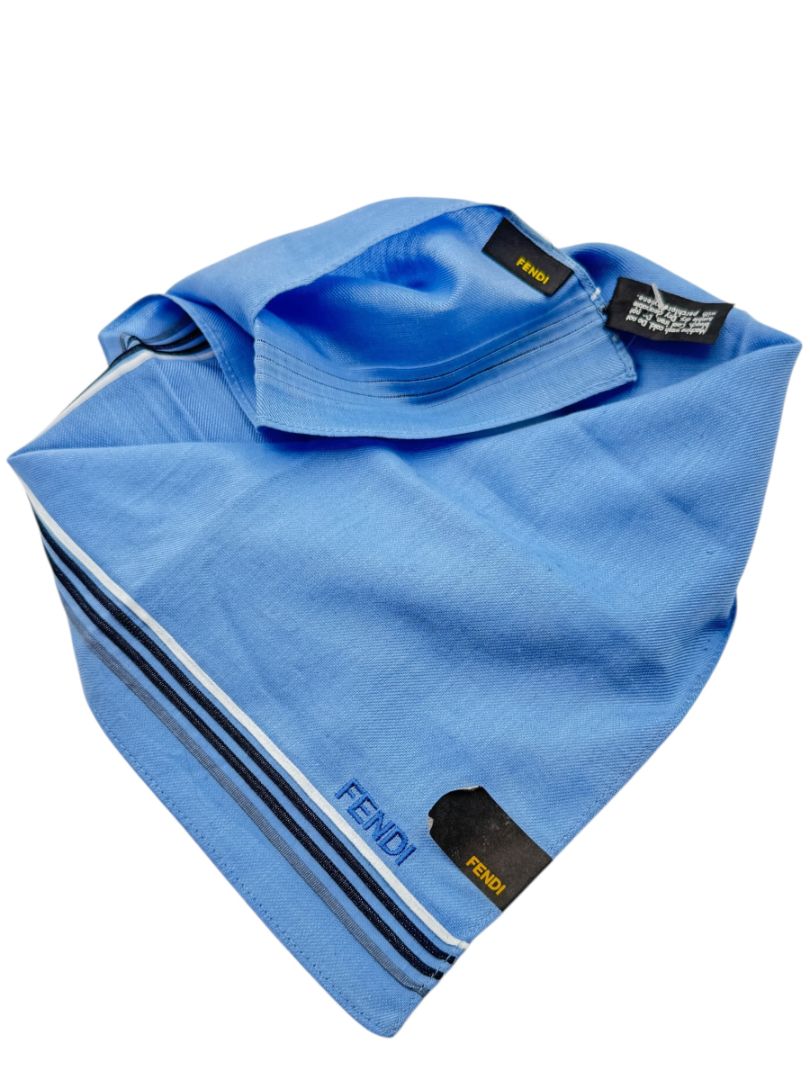 Fendi Blue Cotton Striped Border Square Scarf