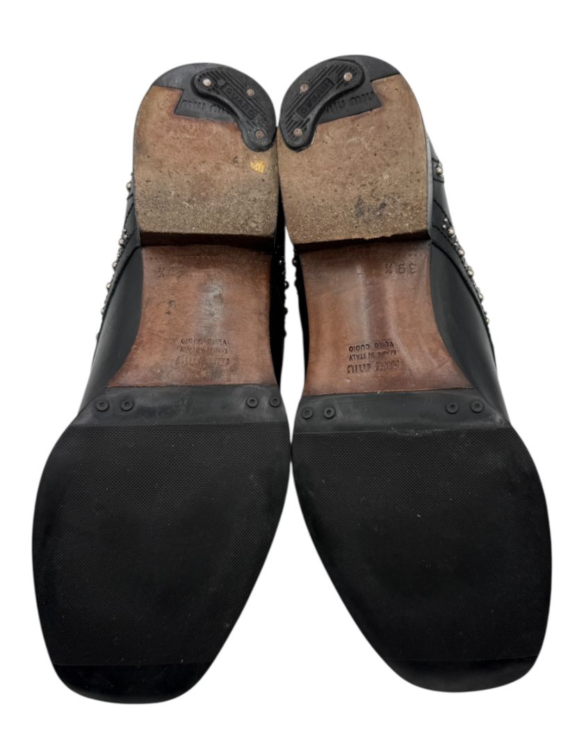 Miu Miu Black Studded Leather Oxford Shoes – Size 39.5