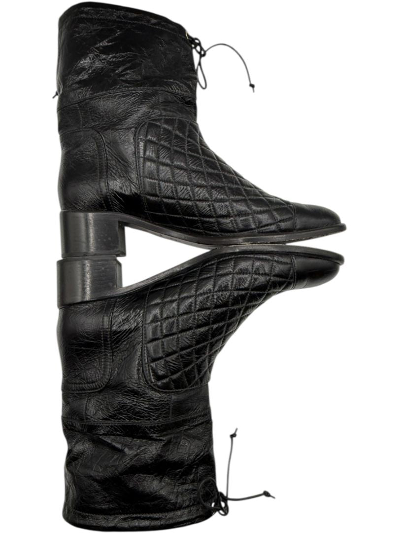 Chanel Quilted Crinkled Calfskin Mid-Calf Boots – Size 41