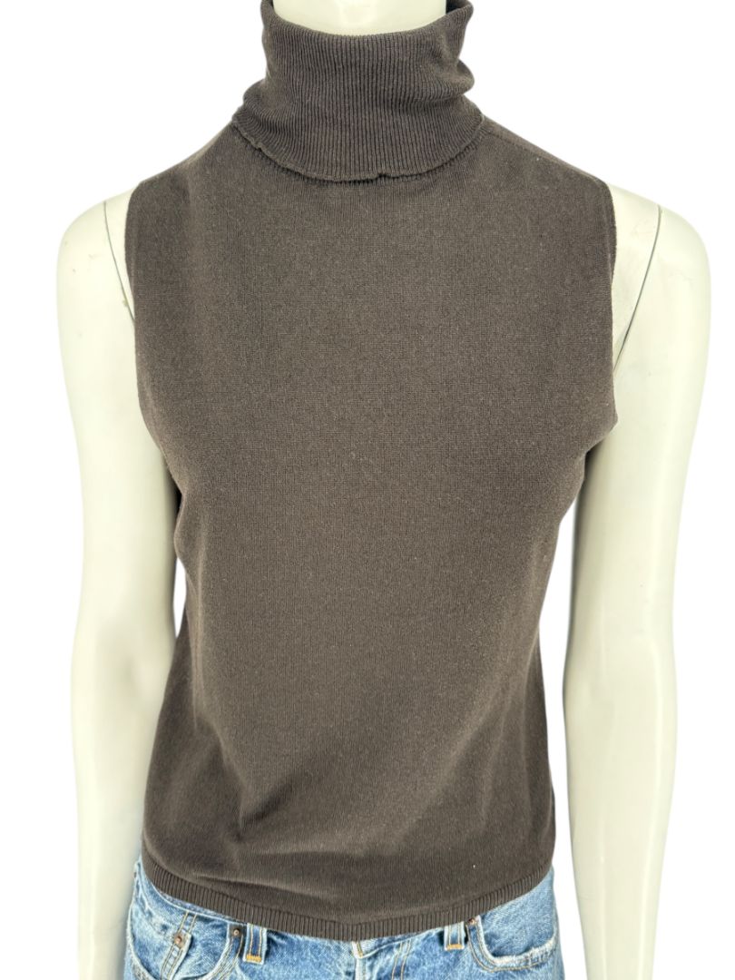 Max Mara Sleeveless Brown Turtleneck Top – Size Large