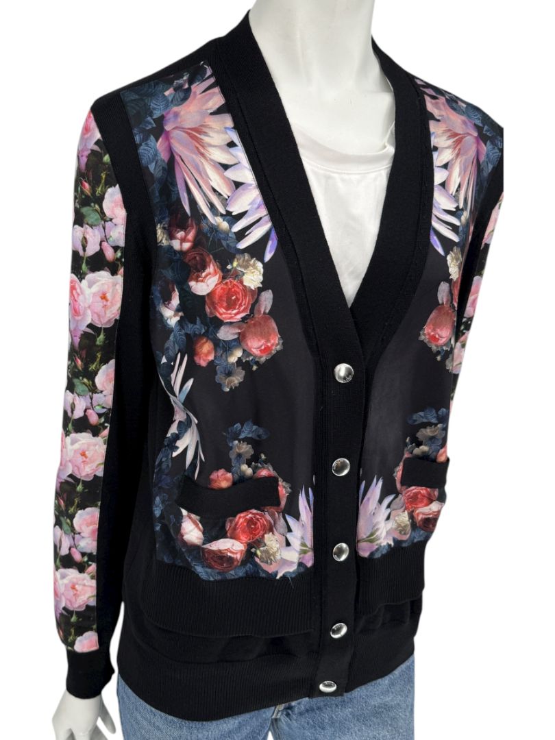Givenchy Floral Silk-Panel Cashmere Cardigan – Size L