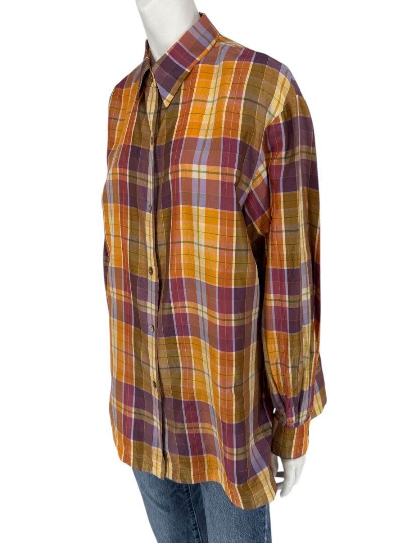 Linda Allard for Ellen Tracy 100% Silk Plaid Button-Up Shirt – Size 14