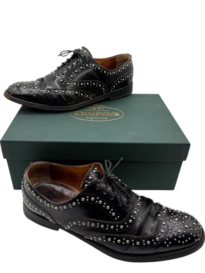 Church’s Black Studded Leather Brogue Oxford Shoes – Mens Size 40