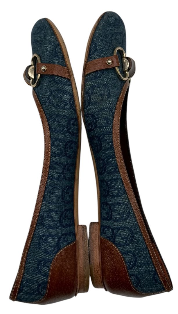 Gucci Blue GG Denim Bamboo Horsebit Ballet Flats – Size 11B