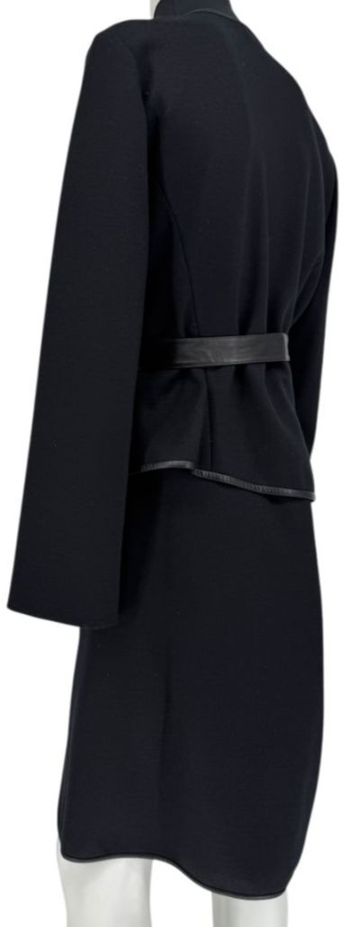 Douglas Hannant Black Wool Wrap Jacket with Nappa Leather Trim – Size 14