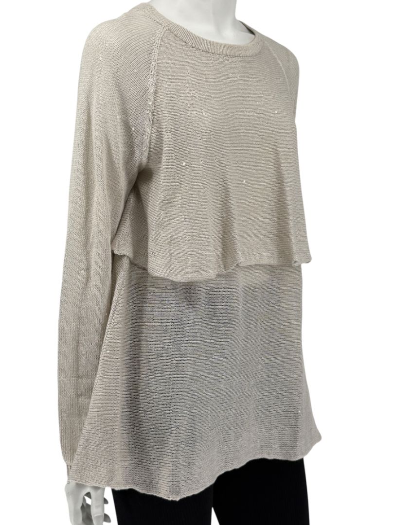 Brunello Cucinelli Beige Layered Linen & Silk Sequin Sweater – Size XL