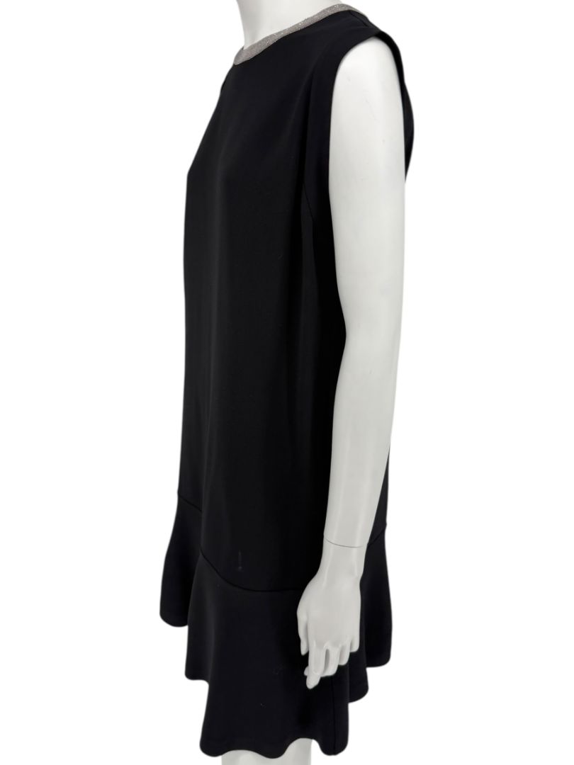 Brunello Cucinelli Black Wool Viscose Sleeveless Shift Dress Monili Beaded Collar - Large
