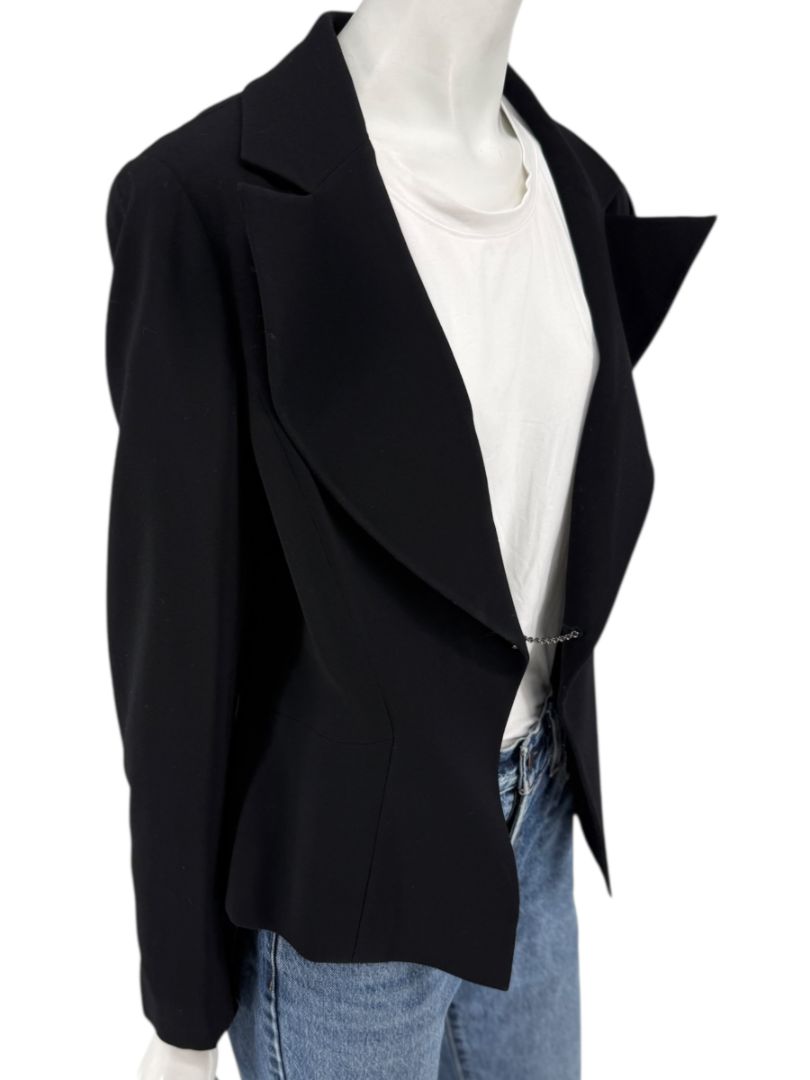 Chanel Black Wool Chain-Closure Tailored Jacket – Size 46