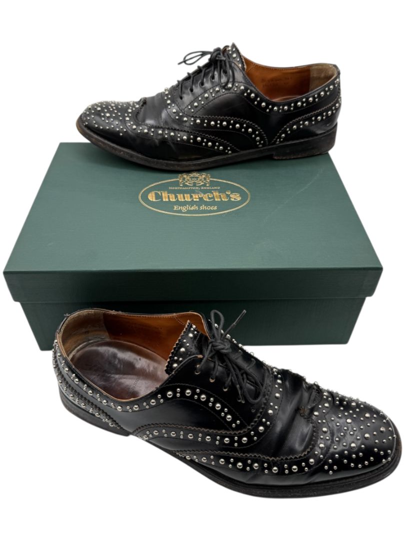 Church’s Black Studded Leather Brogue Oxford Shoes – Mens Size 40