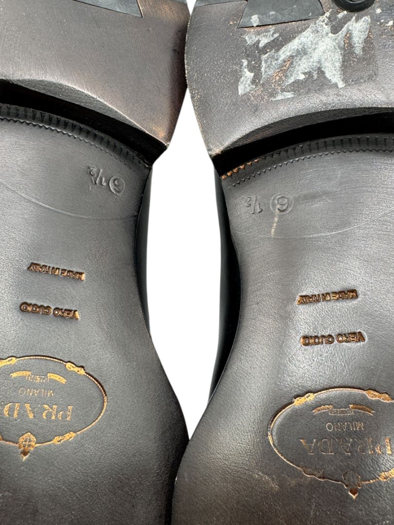 Prada Black Leather Perforated Oxford Shoes – Size 6.5 Men's