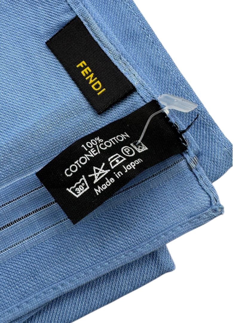 Fendi Blue Cotton Striped Border Square Scarf