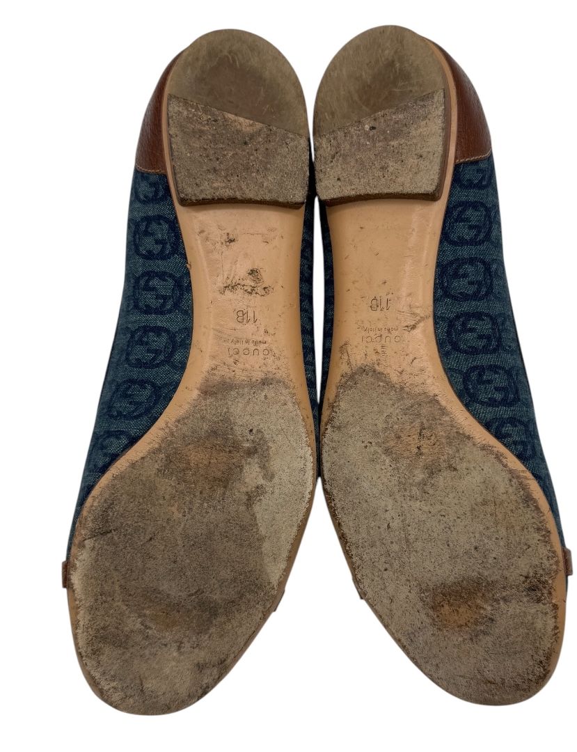 Gucci Blue GG Denim Bamboo Horsebit Ballet Flats – Size 11B