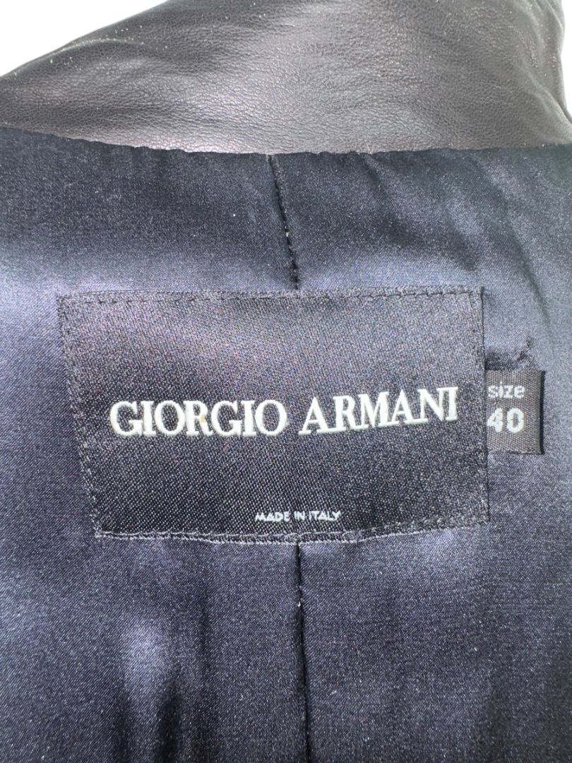 Giorgio Armani Black Lambskin Leather Floral Jacket – Size 40 (IT)