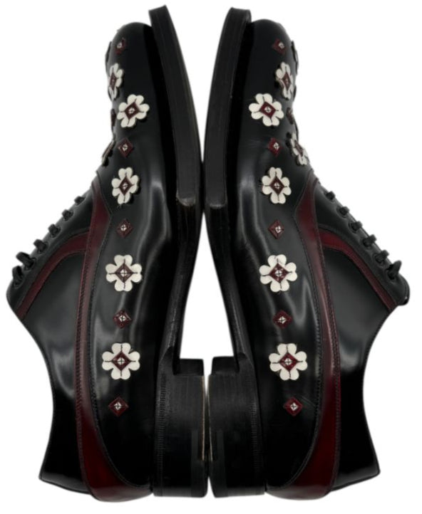 Prada Studded Floral Leather Oxfords – Size 40
