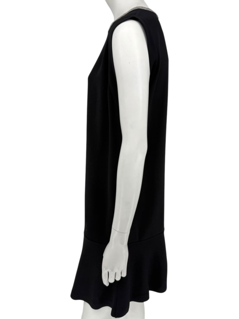 Brunello Cucinelli Black Wool Viscose Sleeveless Shift Dress Monili Beaded Collar - Large