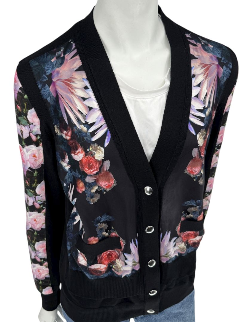 Givenchy Floral Silk-Panel Cashmere Cardigan – Size L