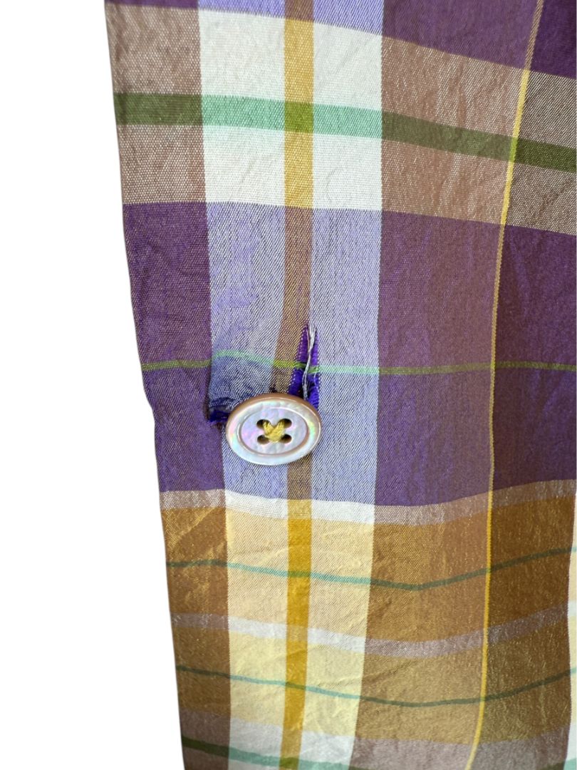 Linda Allard for Ellen Tracy 100% Silk Plaid Button-Up Shirt – Size 14