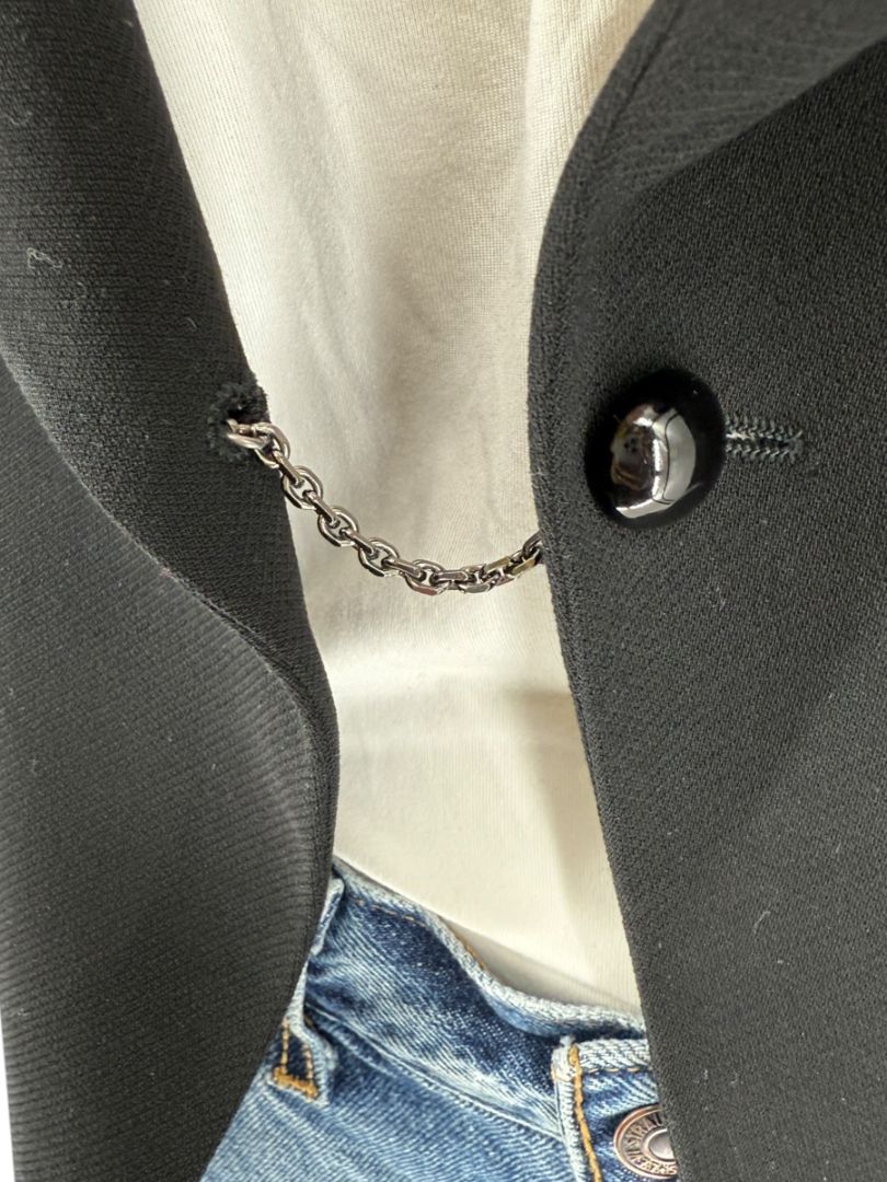 Chanel Black Wool Chain-Closure Tailored Jacket – Size 46