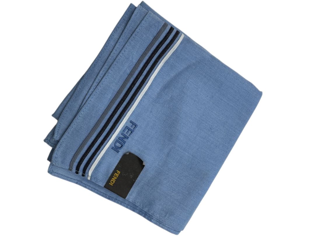 Fendi Blue Cotton Striped Border Square Scarf