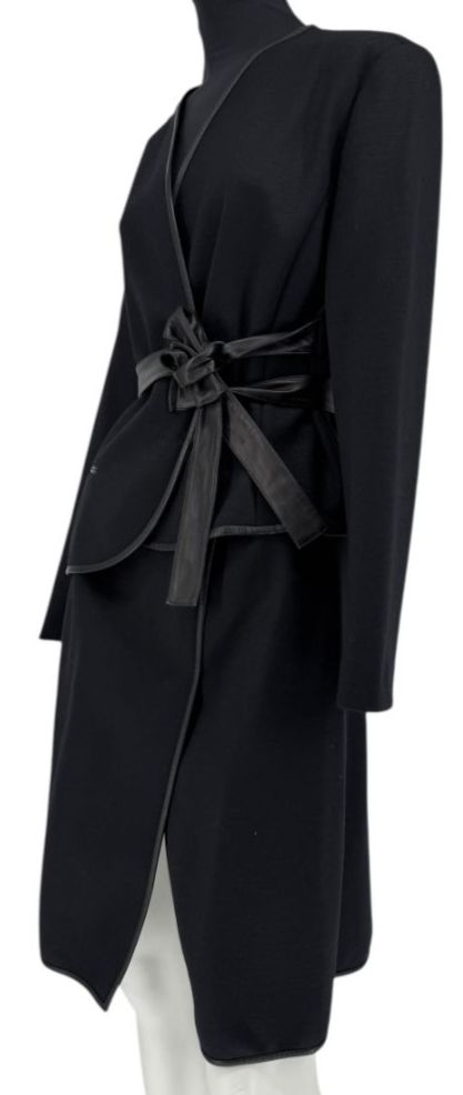 Douglas Hannant Black Wool Wrap Jacket with Nappa Leather Trim – Size 14